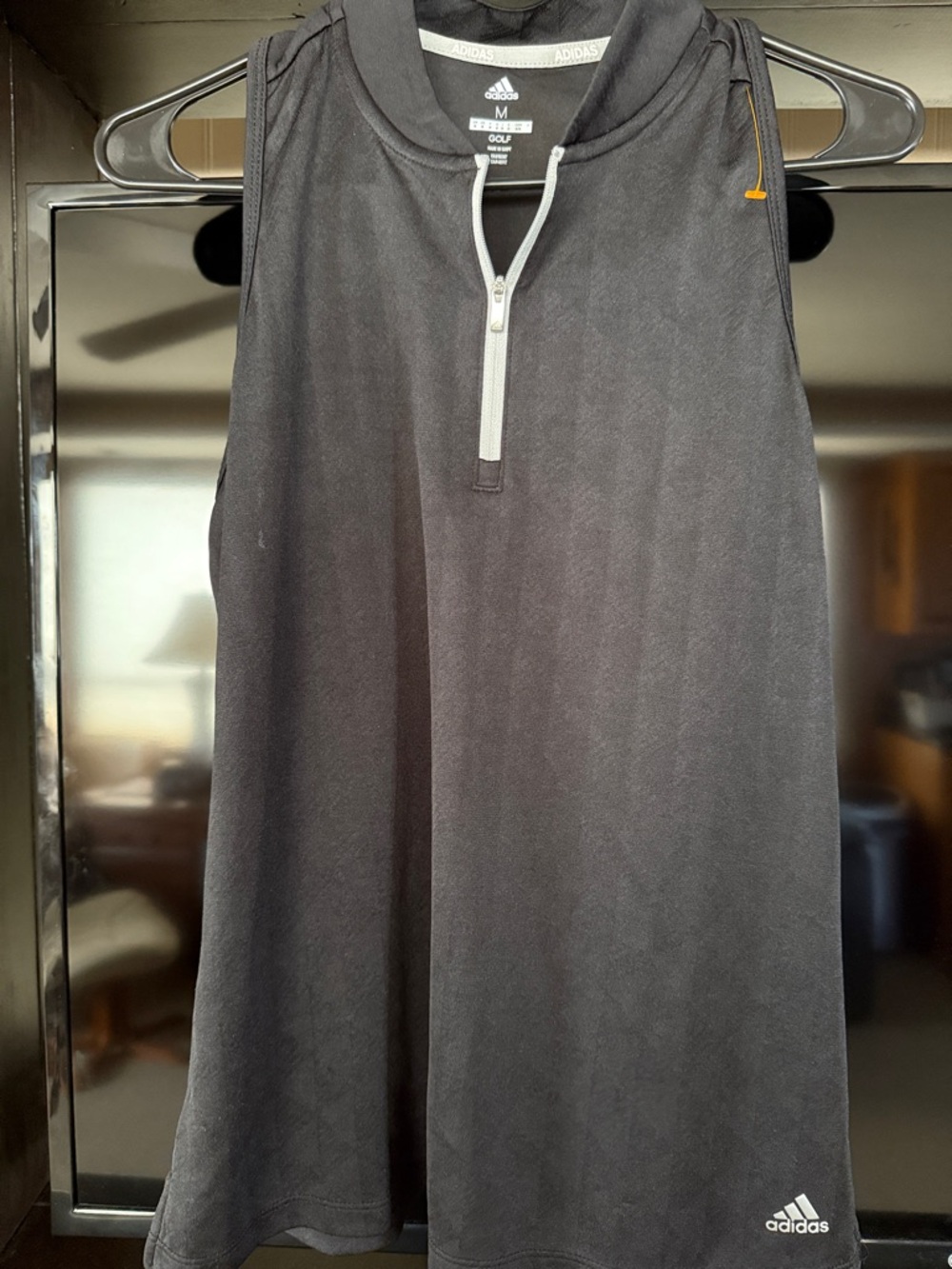 adidas Black Sleeveless Golf Polo tank top with White Zip and Logo